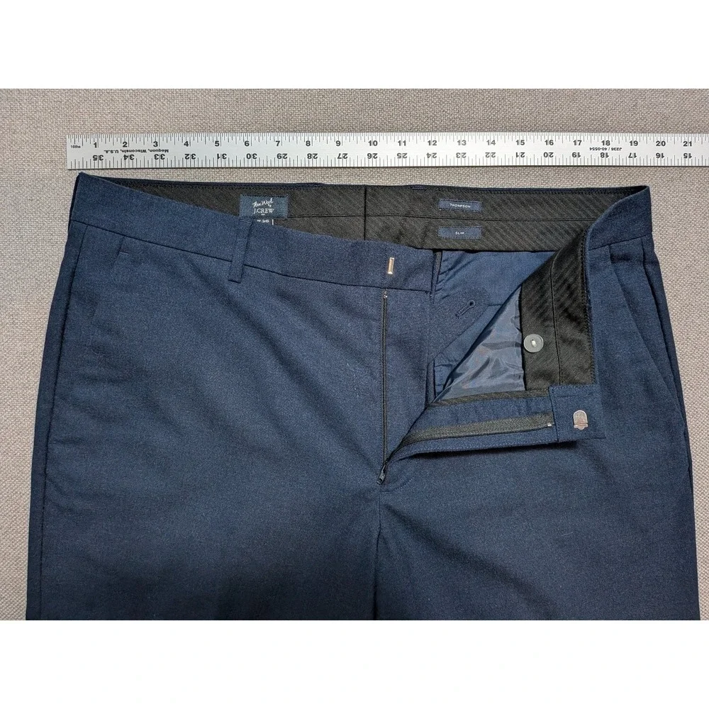 J.CREW Thompson Men's 36x32 Navy Blue Flex The Wool Slim Fit Dress Pants Office